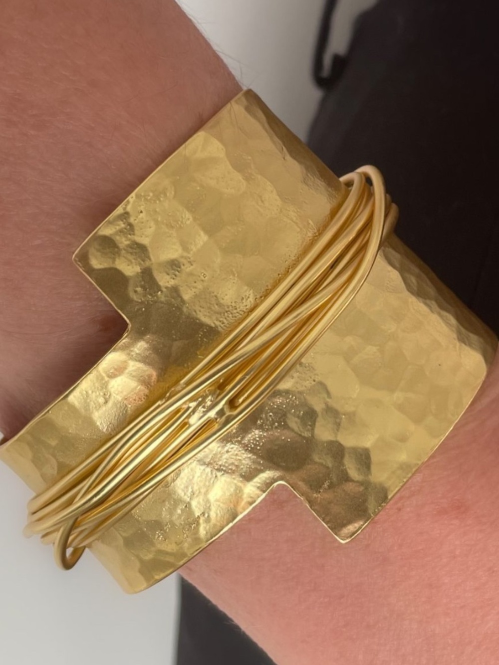 Karine Sultan Paris Cuff 24K Gold Bracelet Wide Statement Art to Wear Pewter